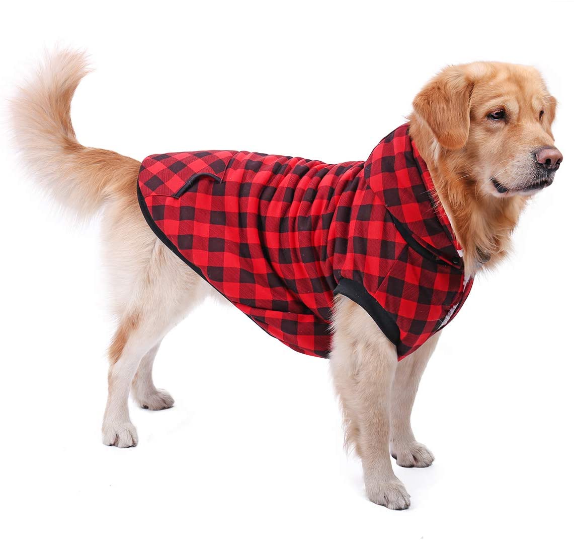  PAWZ Road Camisa a Cuadros para Perros Abrigo con Capucha Ropa para Mascotas Ropa de Invierno Cálida y Suave para Perros medianos y Grandes Versión de actualización Rojo 5XL 