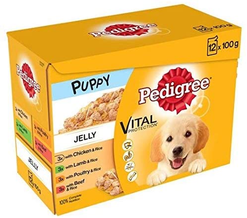  Pedigree Puppy - Lote de 12 bolsas de gelatina de carne para perros, 100 g 