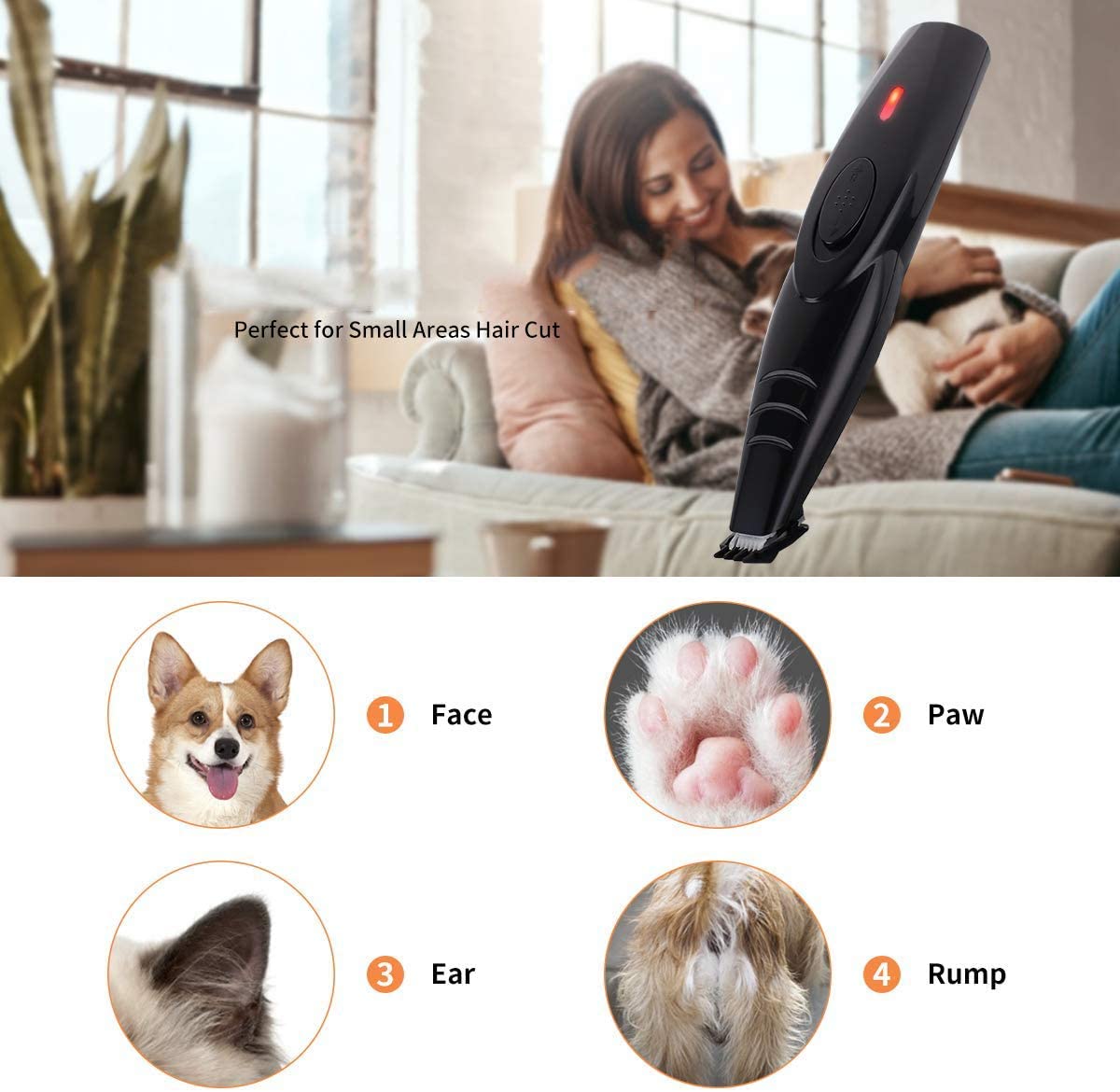  Perro Clipper Kit de Aseo Perros pequeños Gatos inalámbrico USB Recargable de bajo Ruido eléctrico para el Pelo Alrededor de Las Patas Rostro Ojos Orejas Trasero 