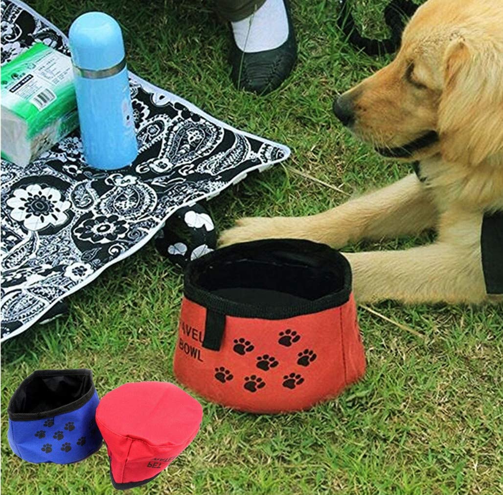  Perro Gato Mascota portatil de silicona plegable Viajes Alimentacion plato alimentador Tazon Agua 