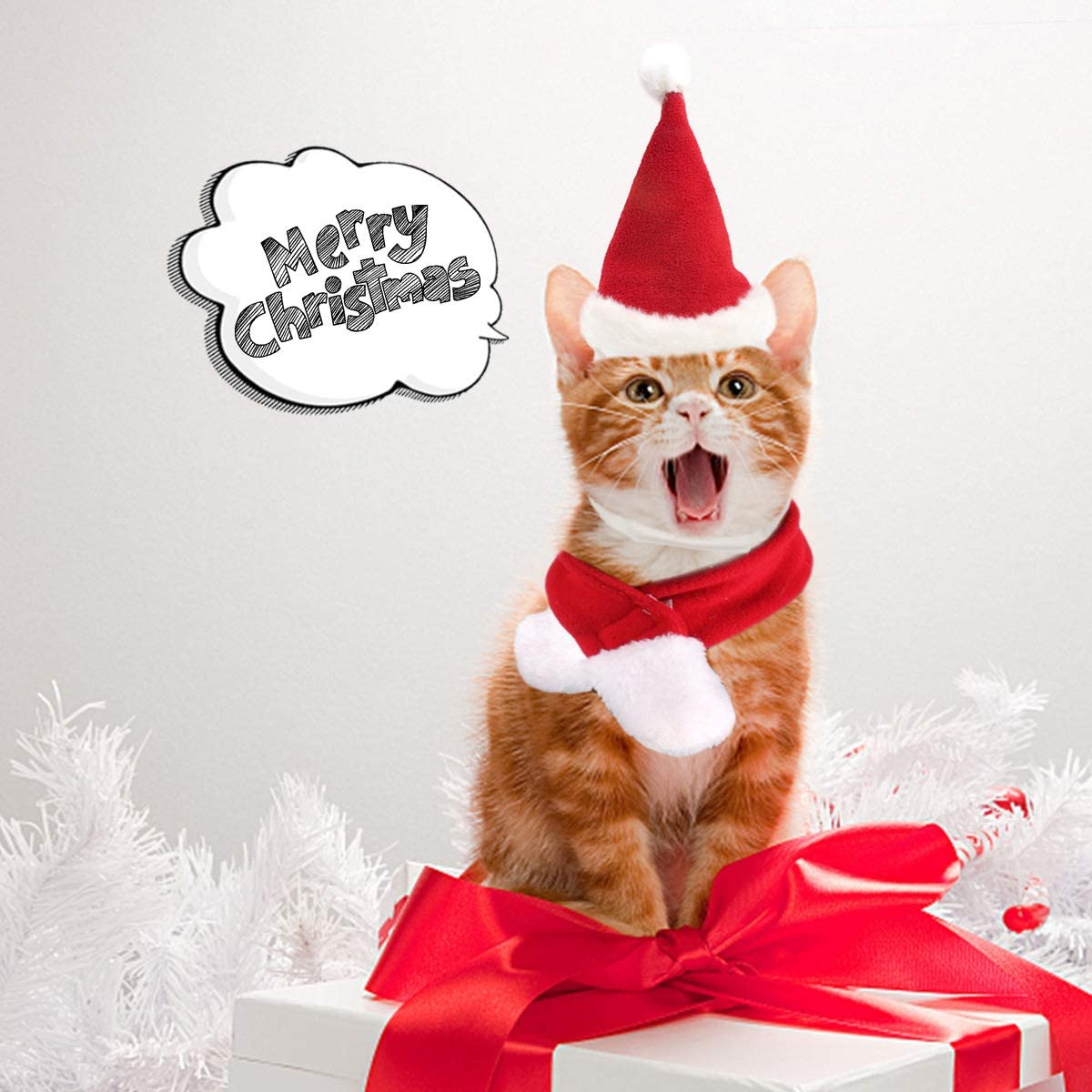  Perro Gato Mascotas Sombrero de Santa – Navidad Disfraz Silenciador Cosplay Disfraces Ropa de Perro Invierno para Cachorros Gatitos pequeños Gatos Perros Mascotas liebens Valor y cálido Rojo y Blanco 