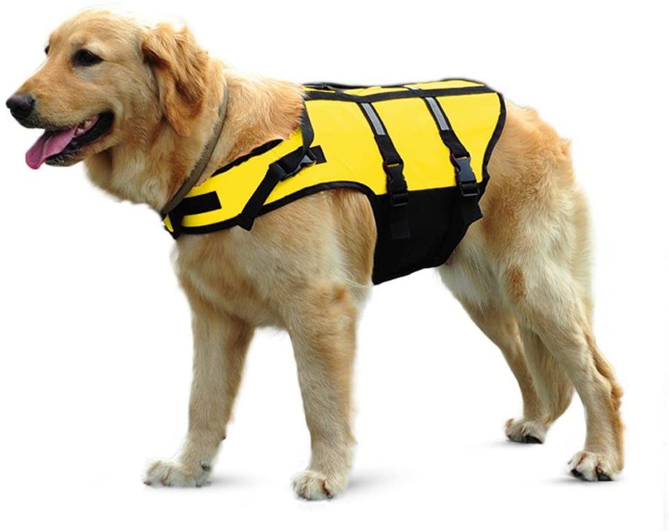  Pet Online Chaleco salvavidas para perros bebé ropa de verano salvavidas chaleco flotabilidad reflex Dispositivo de flotación de la correa auxiliar, amarillo, 7xL 