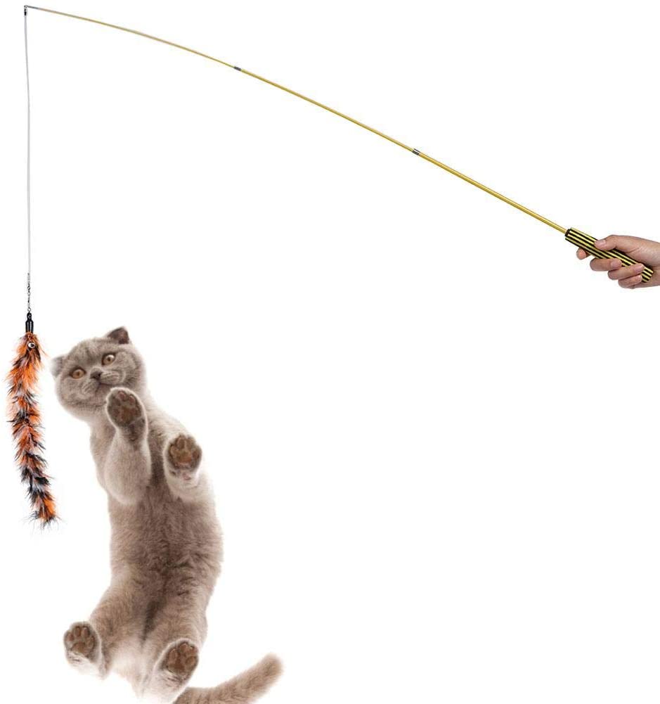  Pet Wand Kitten, Pet Play Toy Cat Bell con juego de varillas telescópicas de tres secciones Varita interactiva retráctil para gatos Varita divertida Pluma Varita para jugar Palos para teaser gatos 