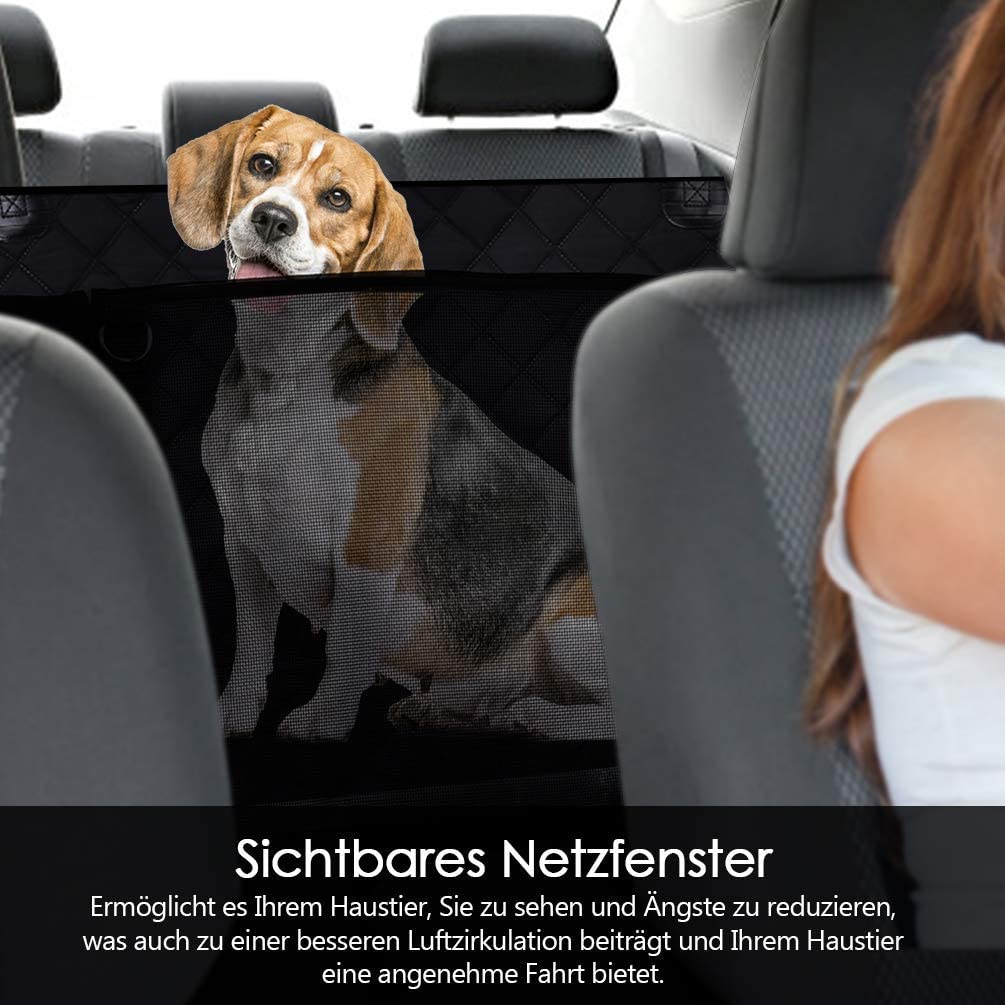  Petacc - Funda para asiento de mascotas a prueba de salpicaduras, resistente a los arañazos, protector para asiento de coche, a prueba de suciedad, para mascotas, ventana visible,negro 