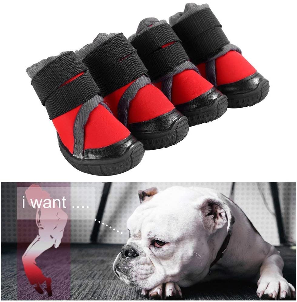  Petilleur Botas para Perros Respirable Zapatos para Perros Antideslizante para Actividades Al Aire Libre (50, Rojo) 