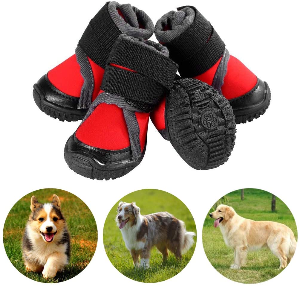  Petilleur Botas para Perros Respirable Zapatos para Perros Antideslizante para Actividades Al Aire Libre (50, Rojo) 