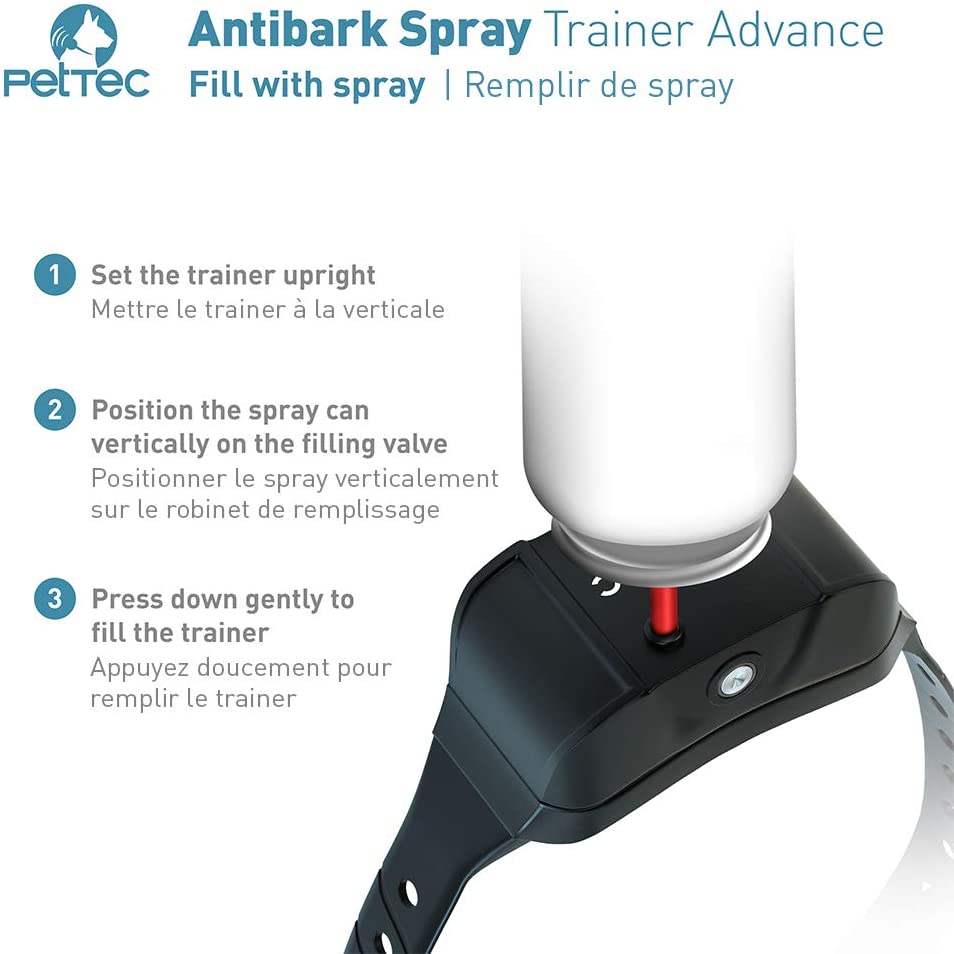  PetTec Anti-Bark Spray Trainer Advance y Seguro para Perros con Detección Avanzada de Ladrido; Inteligente y Ajustable, Impermeable (IP65); Batería Recargable con 2 Aerosoles de Repuesto (Citronela) 