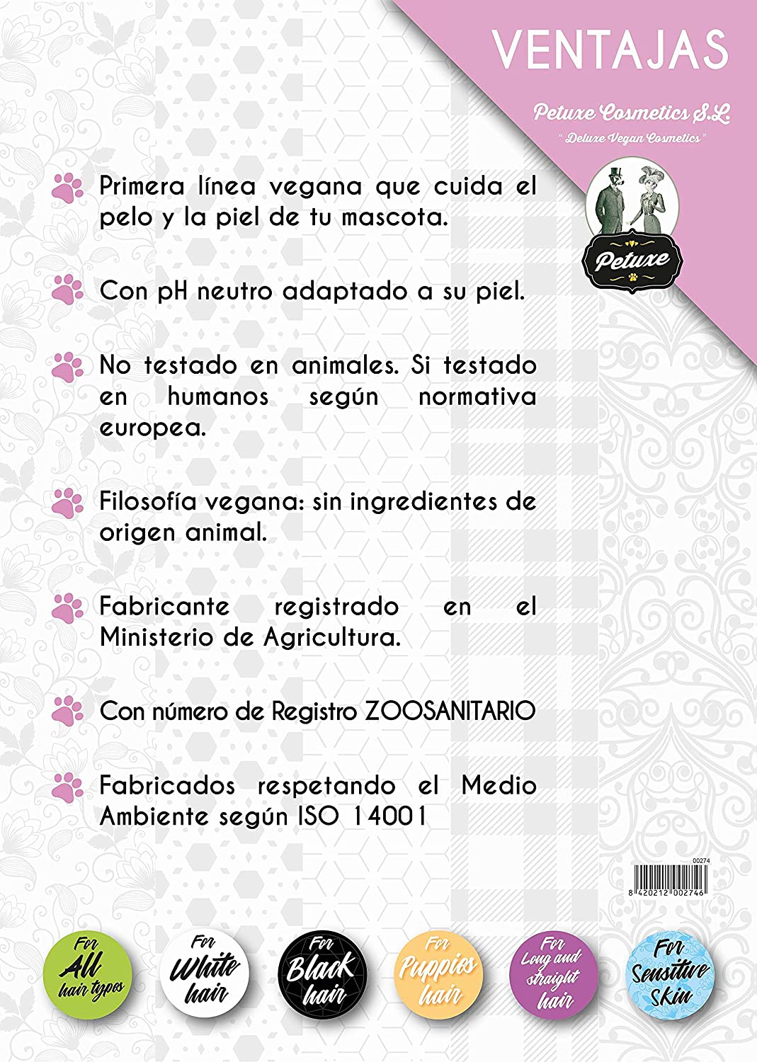  Petuxe Champú Perros y Mascotas Vegano, Pelo Blanco, 200 Milliliter 