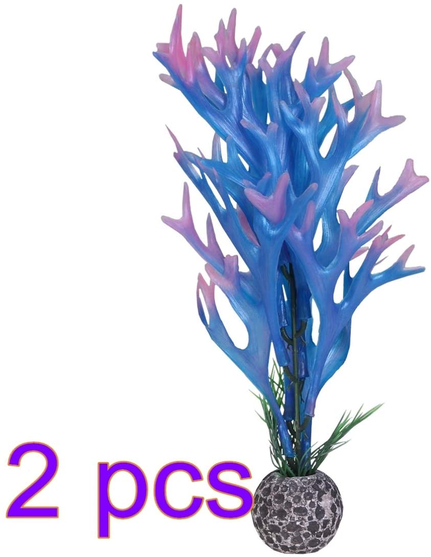 POPETPOP 2 Piezas de Plantas de Acuario de plástico - simulación de Cuerno de Ciervo de plástico Plantas acuáticas de paisajismo Artificial Acuario decoración de Tanque de Peces Azul 