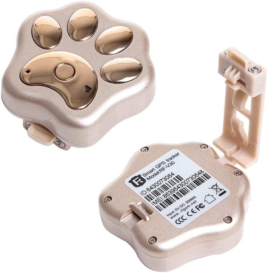  Portable lindo perro pata patrón perro gato Collar Pet GPS + Localizador WiFi resplandor Contra la pérdida diaria vida impermeable en tiempo real de seguimiento Tracker control remoto con cordón Oro 