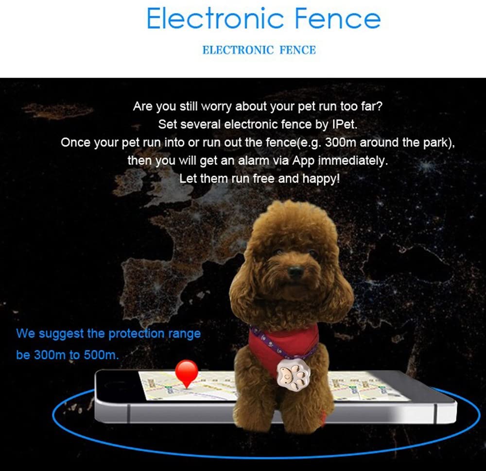  Portable lindo perro pata patrón perro gato Collar Pet GPS + Localizador WiFi resplandor Contra la pérdida diaria vida impermeable en tiempo real de seguimiento Tracker control remoto con cordón Oro 