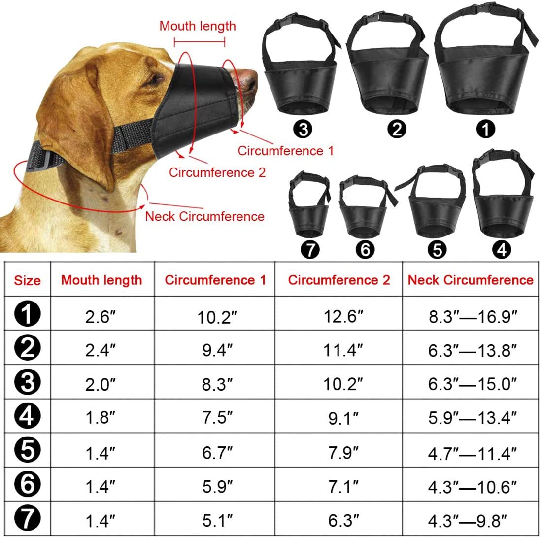  PROZADA [7 PCS] Nylon Bozal para Perros Ajustable, Seguridad Respirable Puppy Anti-Bite Anti-Barking Protector de Seguridad Anti-Chew, Adecuado para Cachorros Grandes y Medianos. 