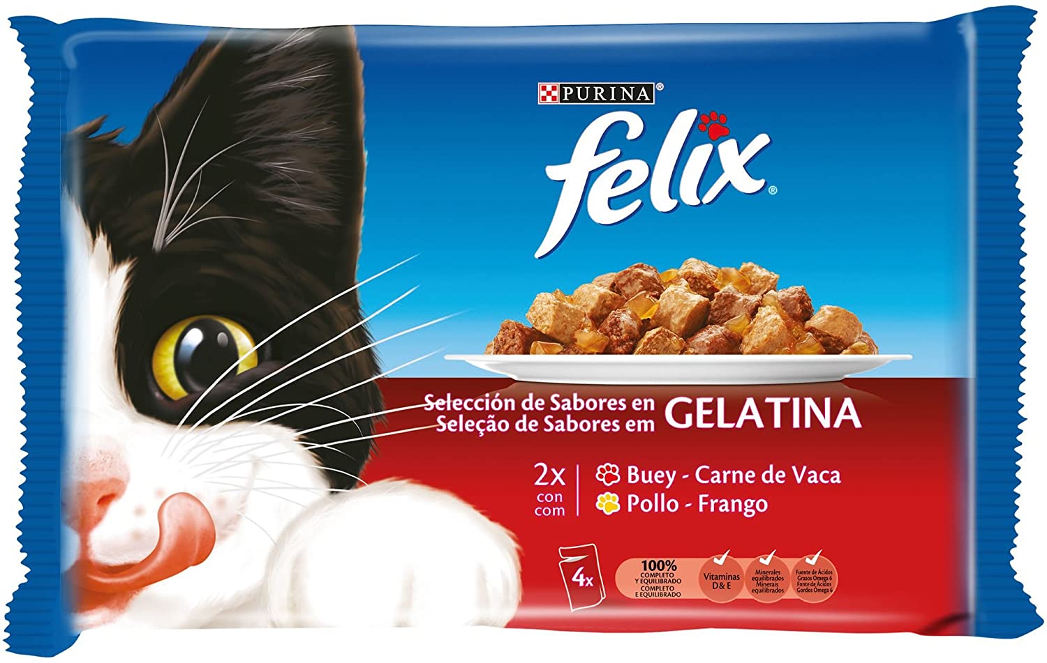  Purina Felix Gelatina comida para gatos con surtido de carnes 10 x [4 x 100 g] 