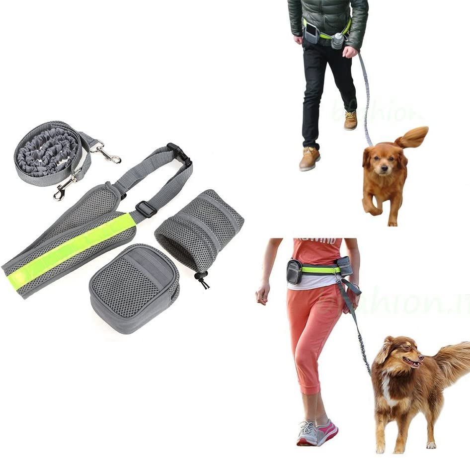  rechel Kit de tracción cuerda de perro correa reflectante correa del perro, perro correa manos libres, con bolsa y cintura bolsas para caminar, correr jogging 