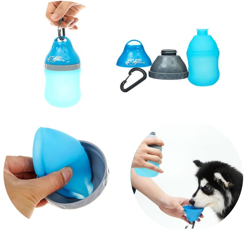 Remelon Cuenco portátil de silicona para mascotas – Botellas de agua plegables de 200 ml de 400 ml para mascotas con mosquetón, perfecto para caminar, hacer ejercicio, senderismo, acampar con mascotas 