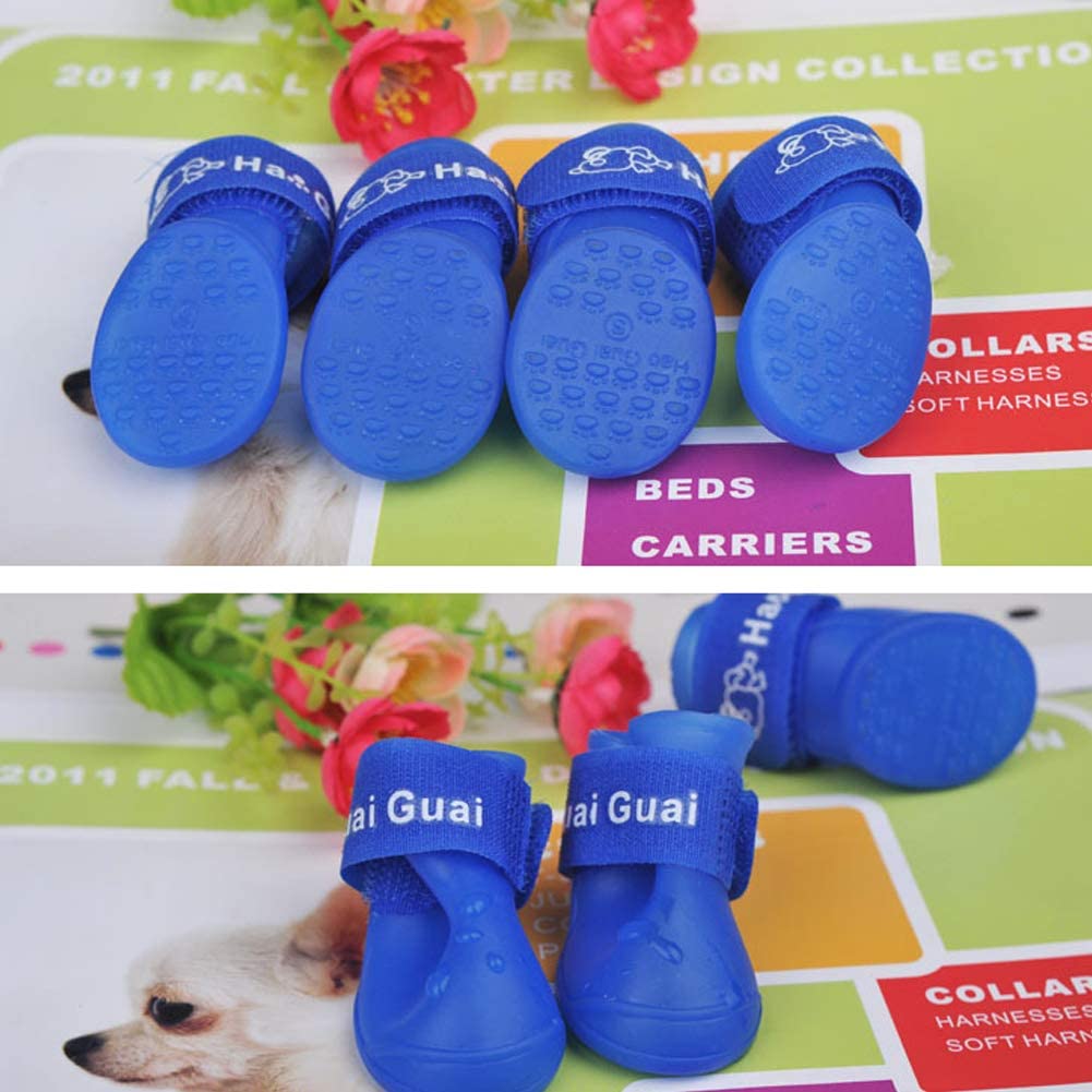  Runfon 4pcs Botas Perro Impermeable Zapatos Impermeable de Silicona Reutilizables y Ajustable para Chein Gato de Mascotas 