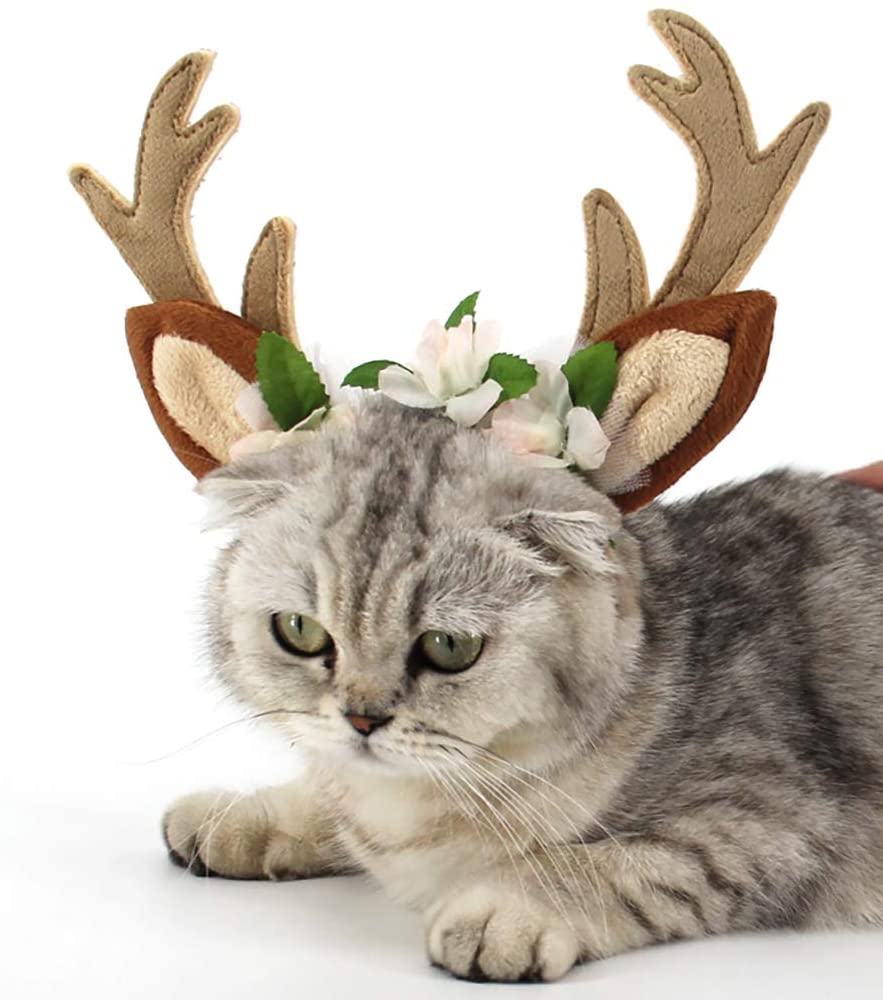  Runfon Bandeaux Cuerno de Ciervo de Mascotas – Diadema Reno Disfraz Sombreros Disfraz Cosplay Navidad Perro Gato 