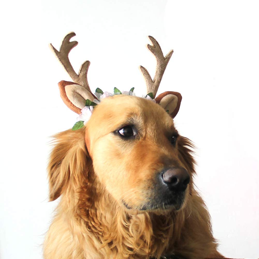  Runfon Bandeaux Cuerno de Ciervo de Mascotas – Diadema Reno Disfraz Sombreros Disfraz Cosplay Navidad Perro Gato 