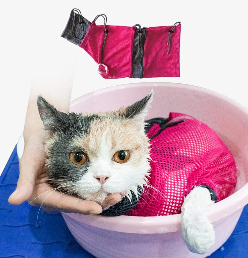  RXQCAOXIA Pet Cat Grooming Lavado Bolsa de baño, Bolsa de Malla de poliéster de restricción para morder rasguños para la Ducha, Limpieza de Orejas, Corte de uñas, Alimentación de medicamentos@mi 