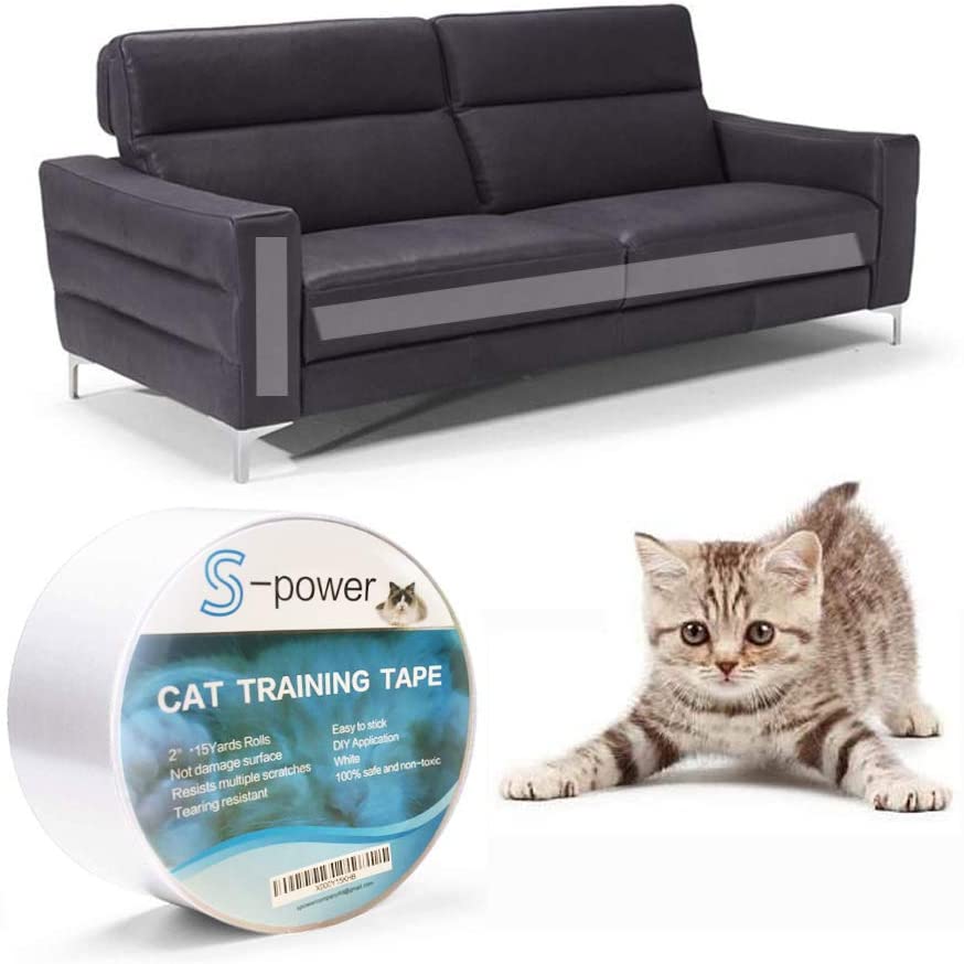  S-Power Cinta Adhesiva de Doble Cara para Entrenamiento de Gatos, fácil de Limpiar, Cinta Adhesiva de Doble Cara para Puerta, sofá, Muebles y Protector de arañazos de Piel, 2.5 Pulgadas x 15 Yardas 