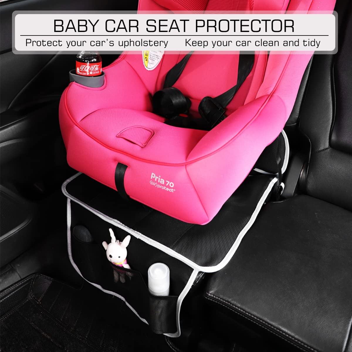  Salcar Protector de asiento de coche para bebe Antideslizante, Protección para niño y asientos de coche, Protector para asiento trasero para bebés y niños pequeños con función de almacenamiento, Negro 