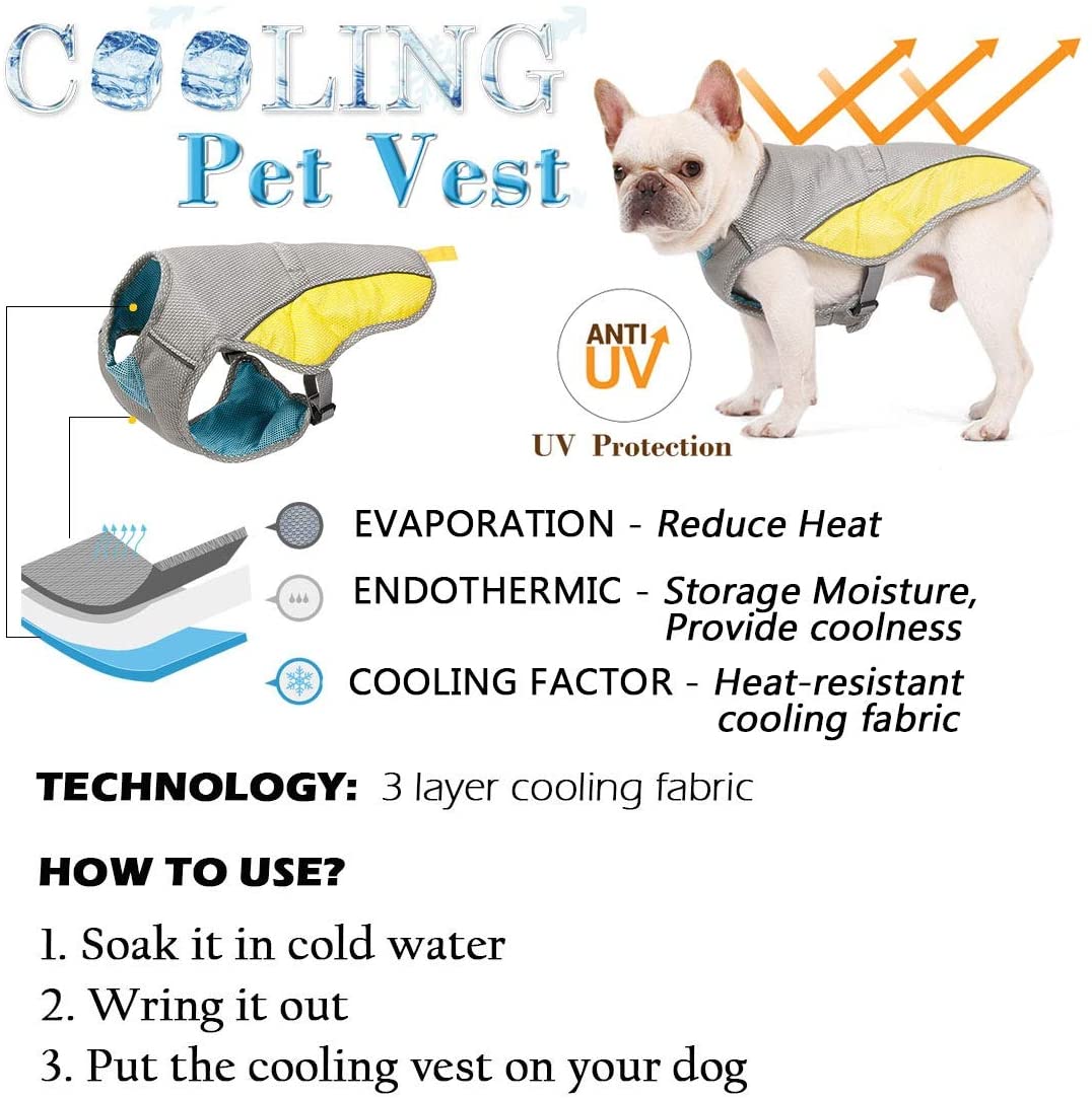  SelfLove Chaleco de refrigeración para Perro Abrigo para Perros Chaqueta de refrigeración para Perros Reflexivo Transpirable Ajustable Verano Anti-UV (XL) 