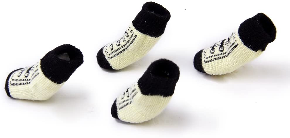  shoelace-pattern Pequeño perro cachorro gato antideslizantes calcetines con, diseño de huellas, color blanco y negro 