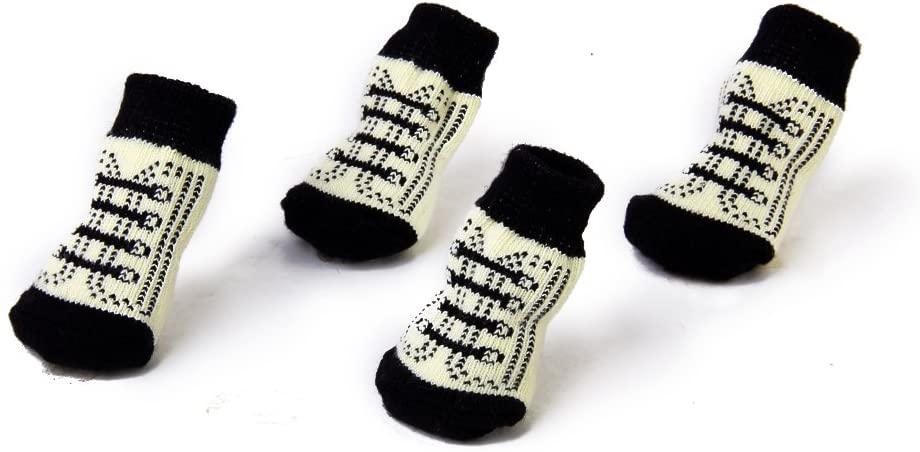  shoelace-pattern Pequeño perro cachorro gato antideslizantes calcetines con, diseño de huellas, color blanco y negro 