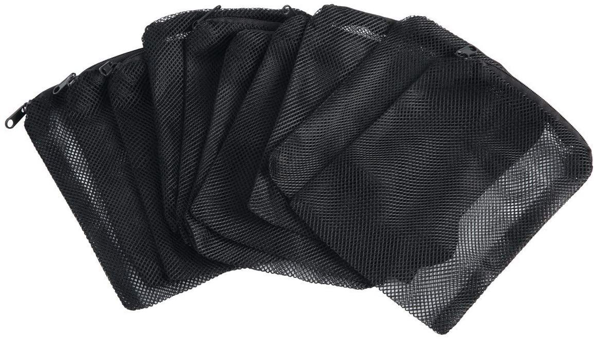  SLSON - Bolsas de Malla Reutilizables para filtros de Acuario (12 Unidades, Nailon, con Cierre de plástico, para Bolas de Bio, carbón peleado, amoniaco y Anillos de cerámica), Color Negro 