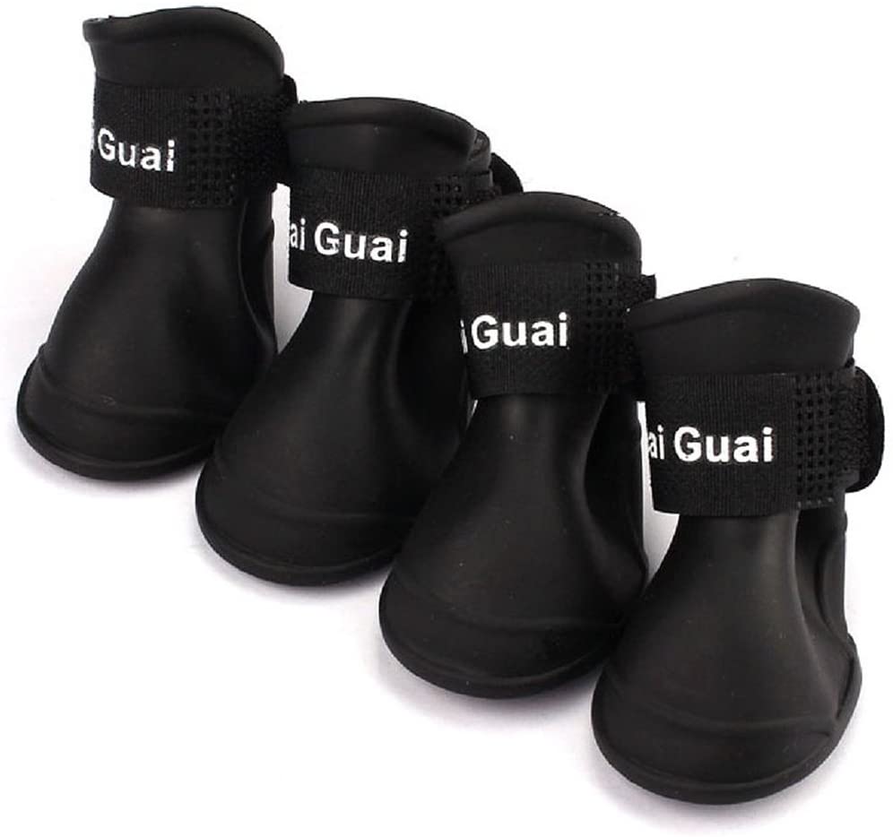  SODIAL 4pzs Zapatos botas impermeables de lluvia de perro Accesorios para perro de mascota Tamano medio (Negro, M) 