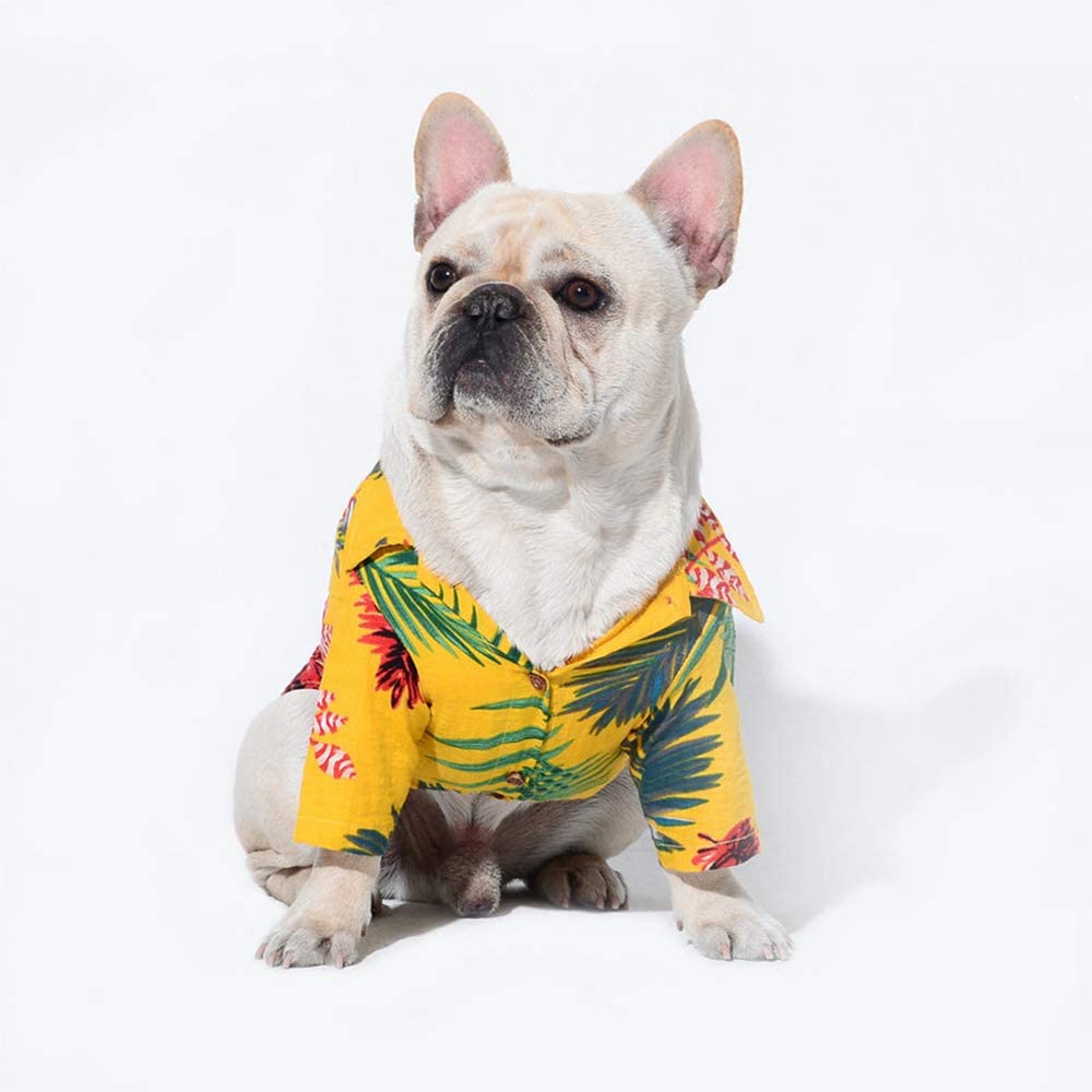  STKJ Ropa para Perros Camisa De Flores, Primavera Y Verano para Mascotas Camisa Nueva Camisa Transpirable para Perros Hawaianos Abrigo Pug Bulldog Francés,Amarillo,FB 