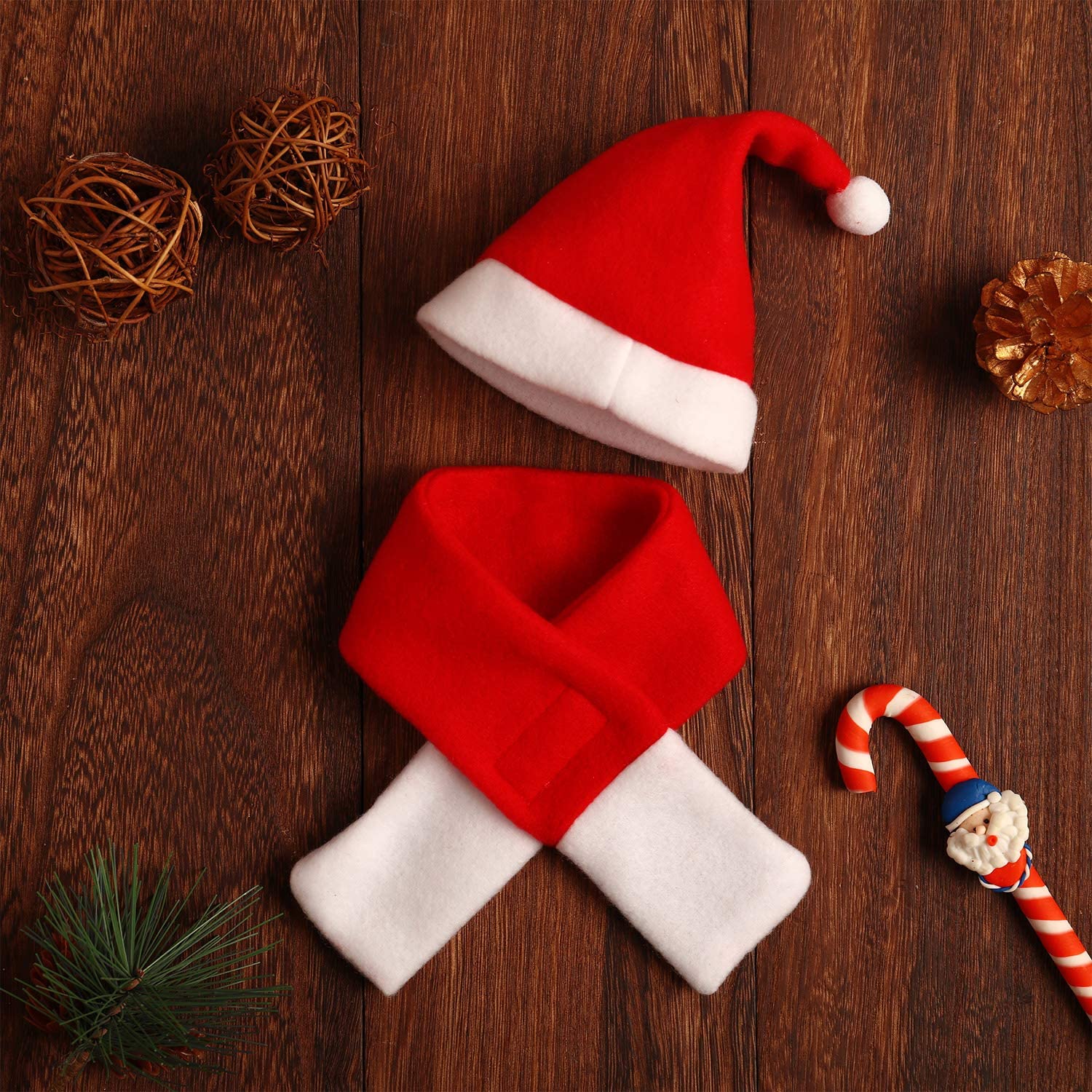  Syhood 4 Piezas de Gato Sombrero de Navidad con Silenciador Cachorro Perro Sombrero de Santa Accesorios para Cabeza Trajes de Disfraces de Navidad para Mascotas Perro Gato Conejo, Rojo 
