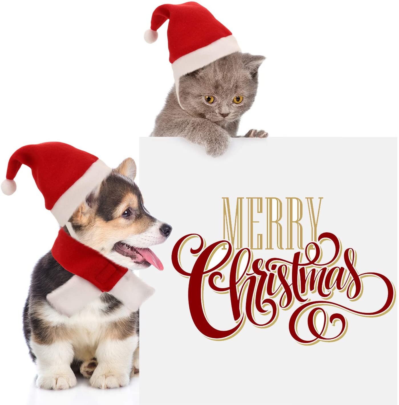  Syhood 4 Piezas de Gato Sombrero de Navidad con Silenciador Cachorro Perro Sombrero de Santa Accesorios para Cabeza Trajes de Disfraces de Navidad para Mascotas Perro Gato Conejo, Rojo 