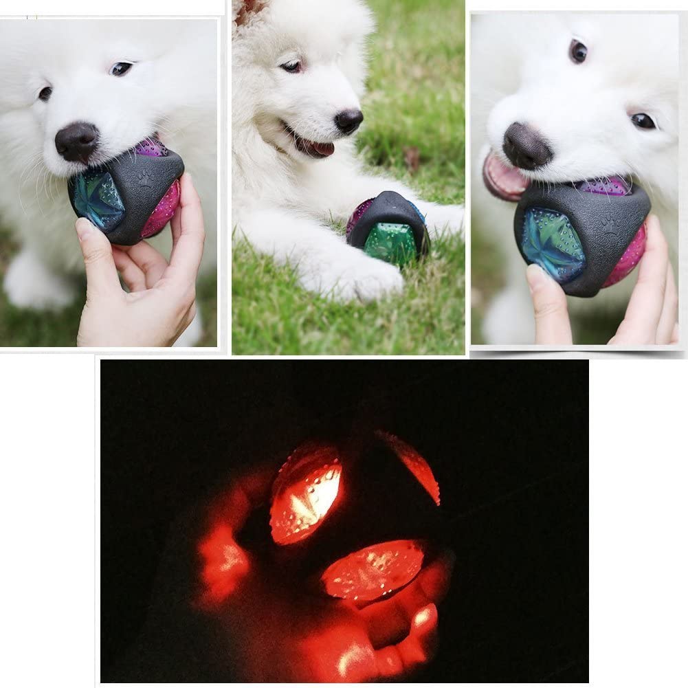  SZRWD Juguete de entrenamiento para mascotas, pelota de juguete con luz de sonido intermitente para perros, cachorros, masticar, rebotar, correr 