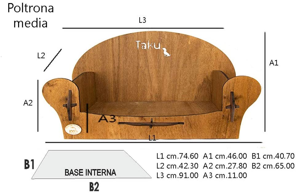  Taku Tk04 MLS Tumbona para Perros sillón de Madera Medida Media Base Interior 40 x 65 cm Color Madera Oscura, M, Madera Oscura 
