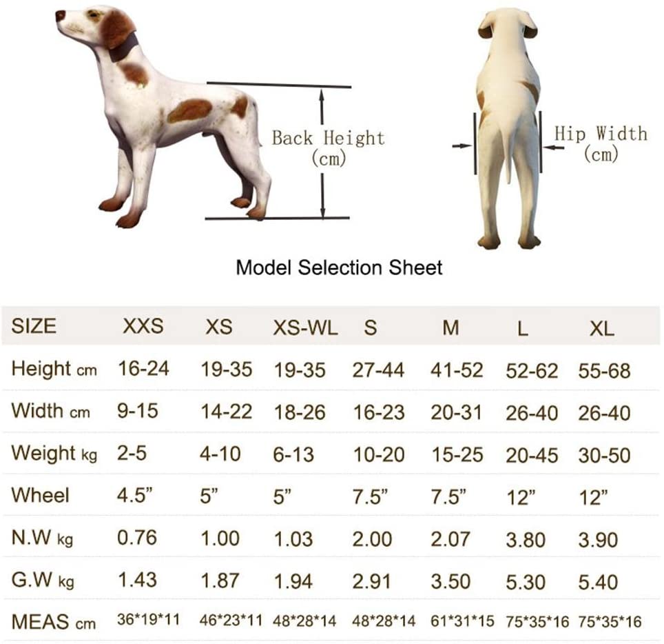  Teabelle - Silla de Ruedas Ajustable para Perro, para rehabilitación de piernas para Perros pequeños con minusvalía, Perros y Cachorros (2 Ruedas) 