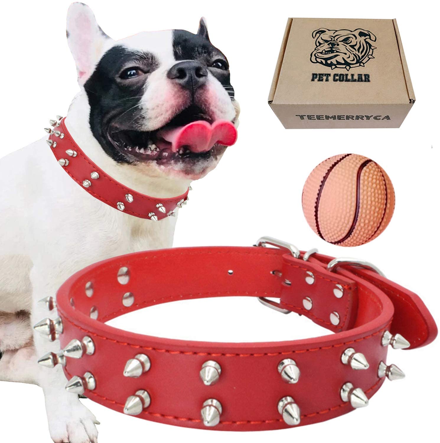  teemerryca - Collar de Piel sintética para Perros medianos y Grandes como Bulldog francés, Pug, Labrador, Pastor alemán 