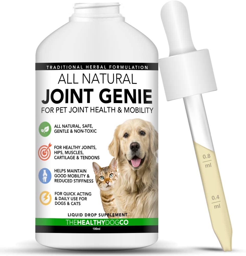  The Healthy Dog Co Joint Genie Completamente Natural | Suplementos para la Salud de Las Articulaciones y la Cadera de los Perros y Gatos | 100 dosis | Alivia el Dolor y la Rigidez para Perros Mayores 