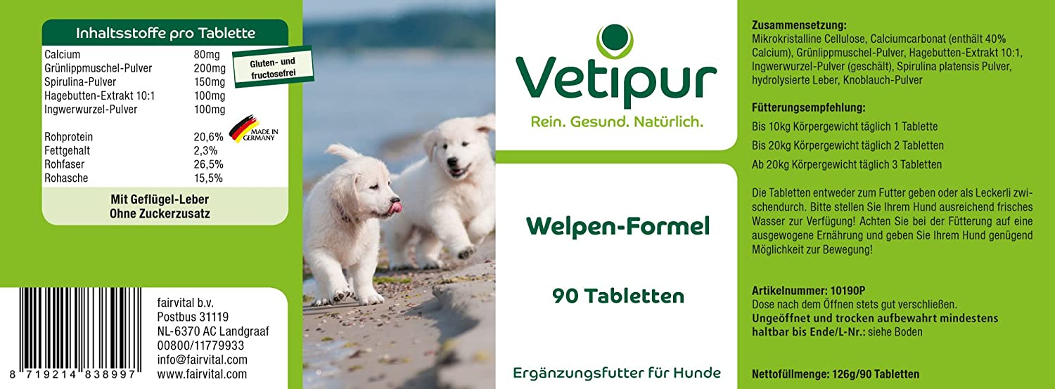  Vetipur Fórmula para Cachorros - 90 Comprimidos para Perros - ¡Calidad Alemana Garantizada! 