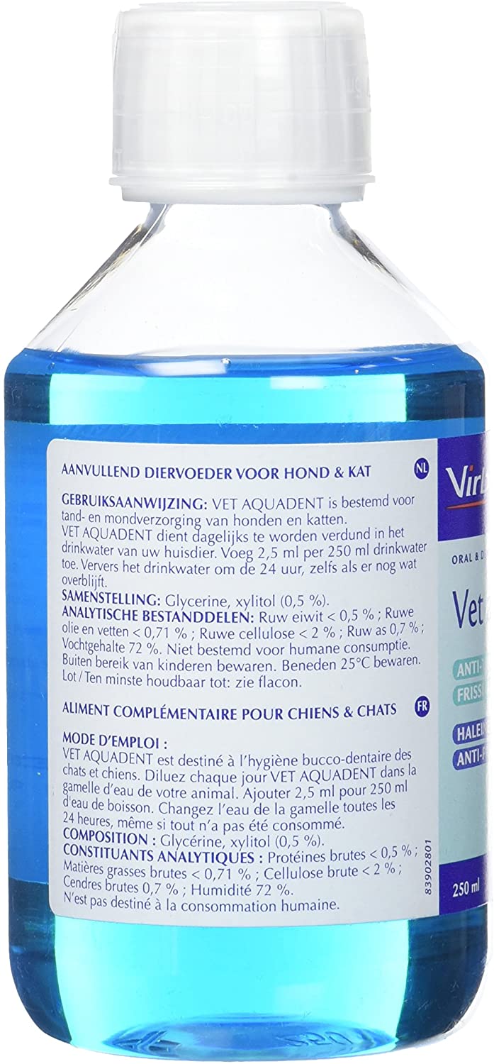  Virbac Vet Aquadent 250ml (Mejora la salud bucodental). Para perros y gatos. 