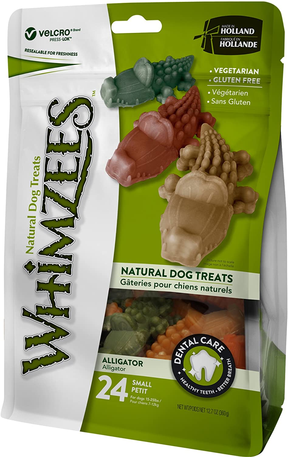  Whimzees - Paquete de 24 snacks con forma de cocodrilos para perros (Talla Única/Multicolor) 