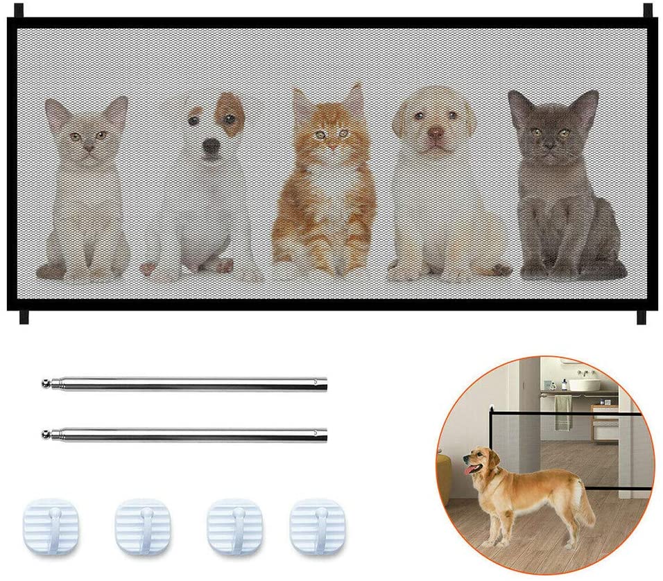  XMCWZJ Magic Dog Gate Net Caja portátil Cat con Gancho Protector Aislado Escalera Duradera Protección de Seguridad Juego de Valla para Perros Puerta para Mascotas Malla Plegable 