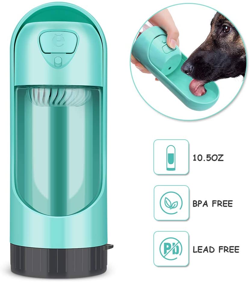  YOUTHINK Botella de Agua para Perros Gatos Dispensador Mascotas Bebedero Taza Antibacterial Portátil Telescopic para al Aire Libre Viaje Caminar 300 ML Turquesa 