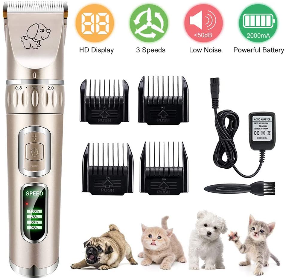  Youyababay Kit de afeitadora para Mascotas, Pantalla LED, con bajo Nivel de Ruido, Recargable por USB, Sin Cable 