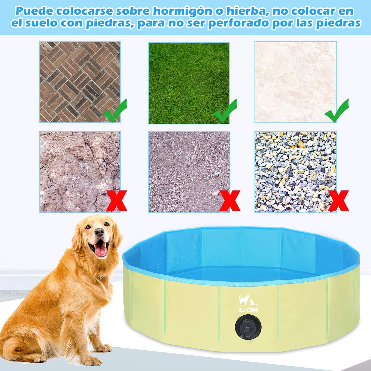 Zacro Piscina Plegable para Perros para Niños/Mascotas Perros/Gatos Piscina Infantil para Perros Piscina con PVC Antideslizante Resistente al Desgaste (80 cm x 20 cm) - Azul Claro y Amarillo 