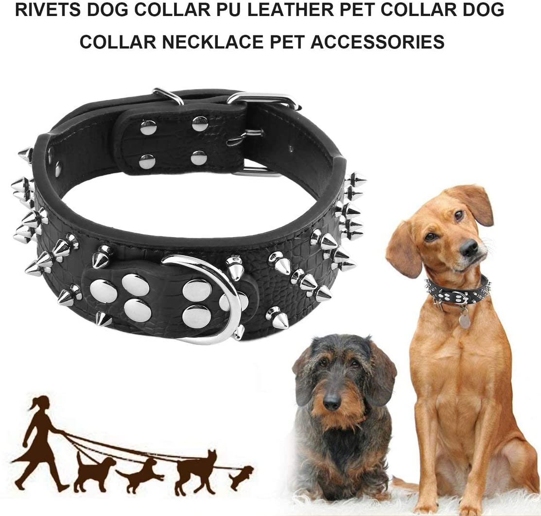  Zinniaya Remaches de Moda Collar de Perro Cuero de la PU Collar del Animal doméstico Collar de Perro Collar de Perro Collar de Perro Ajustable Accesorios para Mascotas para Bulldog 