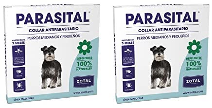  Zotal Parasital Collar Antiparasitario de 58 cm para Perros Pequeños y Medianos Pack de 2 - Repelente de Pulgas, Garrapatas y Mosquitos - Protege a tu Mascota Durante 6 Meses - 100% Natural 