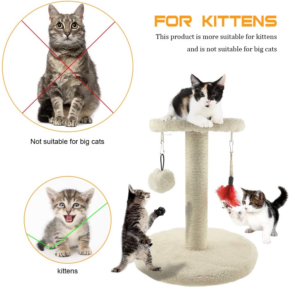  Zubita Rascadores para Gatos, Árbol para Gatos Arañazo Gatos Juguetes de Sisal Natural, Cat Toy Centro de Actividad para Gatitos, Color Beige, 28 * 28 * 29 CM 