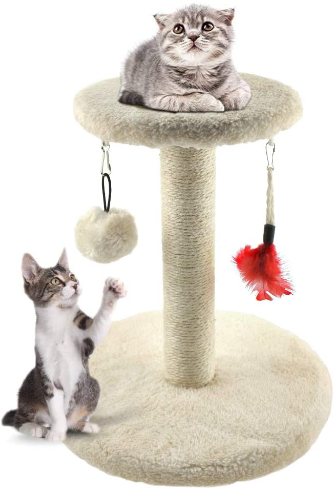  Zubita Rascadores para Gatos, Árbol para Gatos Arañazo Gatos Juguetes de Sisal Natural, Cat Toy Centro de Actividad para Gatitos, Color Beige, 28 * 28 * 29 CM 