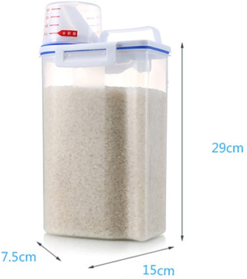  3 paquetes de recipientes de cereales sellados de plástico sin BPA sellados a prueba de humedad 2 kg con taza de medición para azúcar de harina de arroz y aperitivos para mascotas 